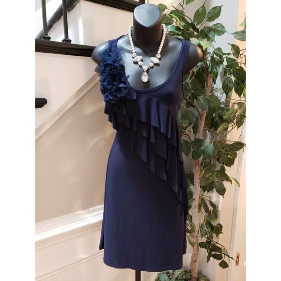 NIC & DOM Women's Blue Floral Scoop Neck Sleeveless Knee Length Dress Size Small - Picture 9 of 9